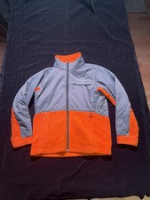 Columbia Jacket Youth Medium Gray Orange Full Zip Fleece Two-Tone Pockets Hiking