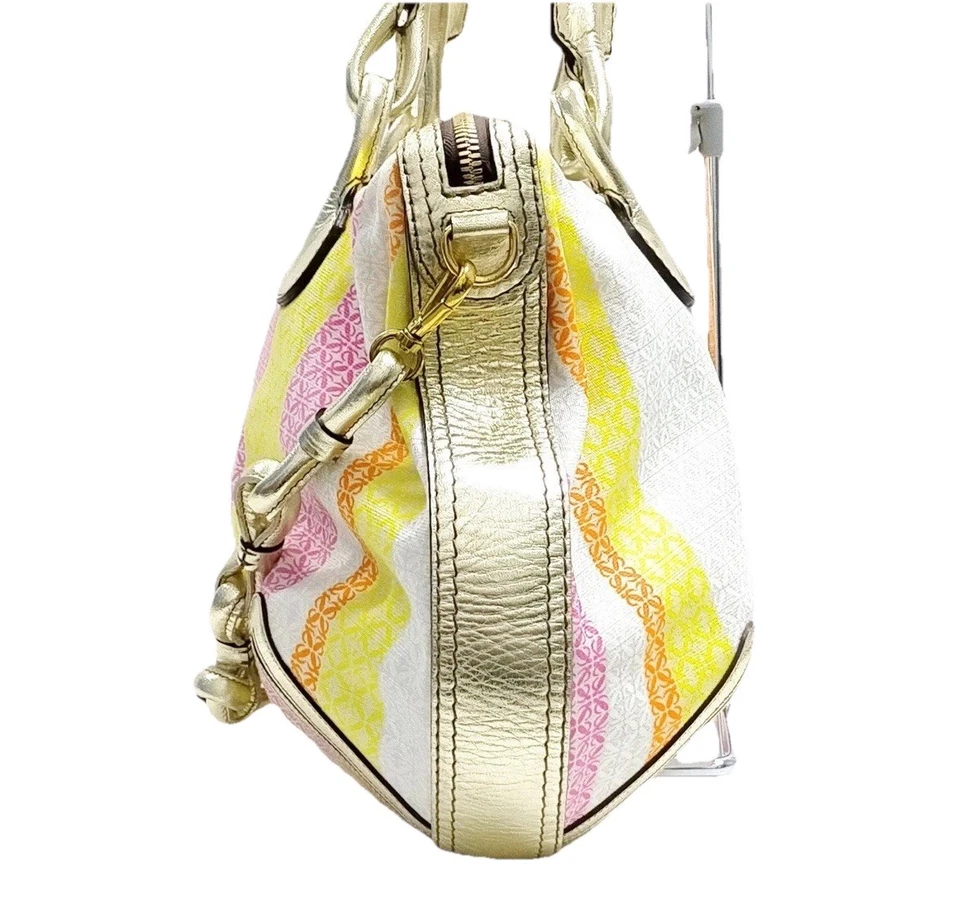 LOEWE Multicolor Anagram Striped Canvas Gold Leather 2way Fiesta Satchel Auth - Image 3 of 4