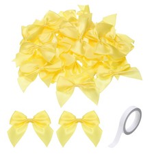 100Pcs Mini Ribbon Bow 2.8" Mini Satin Ribbon Flower Bows with Tape Yellow