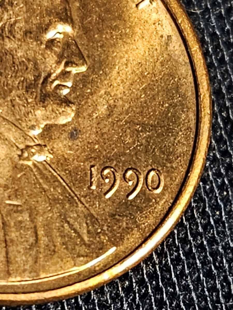 1990 Penny Errors No Mint Mark, Struck Off Center, Close AM, DDR