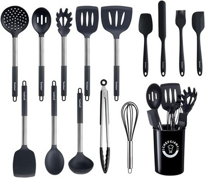 Chef Giant Silicone Kitchen Utensil Set | 15-Piece Stainl Steel Cooking