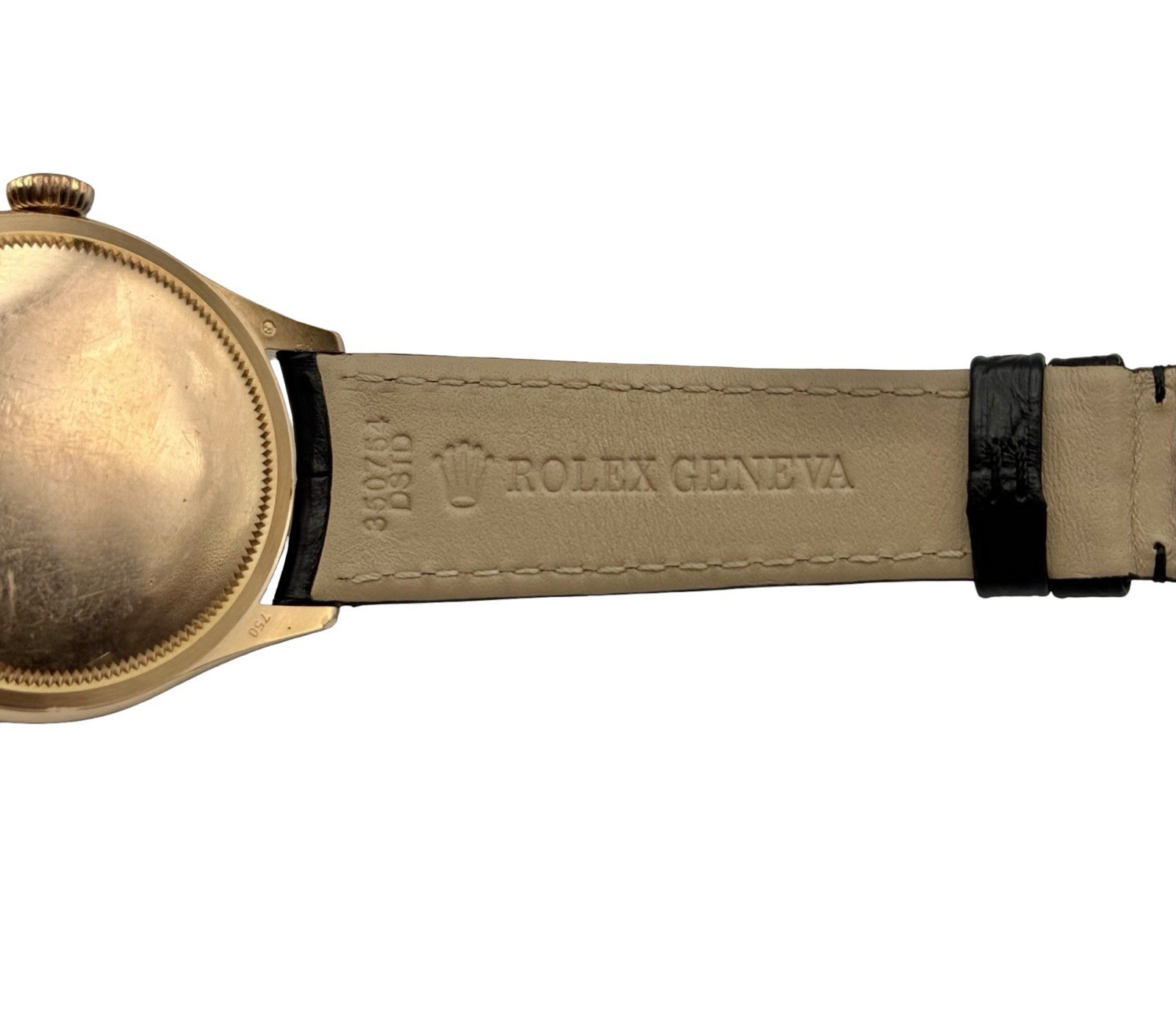 Rolex Cellini 18K Rose Gold White Dial Black Strap Ref. 50505 39 mm Watch