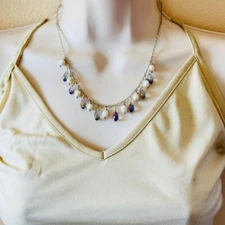 VTG 1928 Collection Necklace Blue Crystal beads Victorian style Baroque pearl