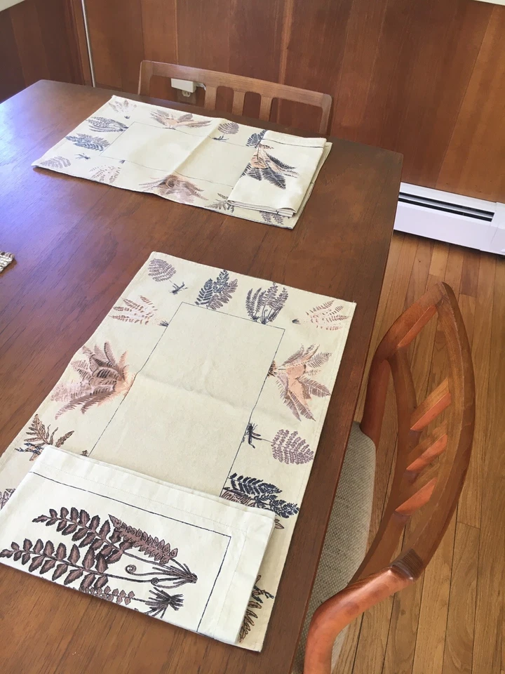 Set of 4 Placemats & Napkins Botanical Ferns Print Cotton New Natural Colors - Image 2 of 4