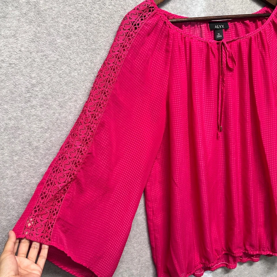 Túnica feminina tamanho XL transparente boho renda manga alargada fada rosa pradaria camponesa - Imagem 4 de 4