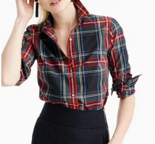 CAMISA PERFECTA J.CREW EN STEWART CUADROS ROJA MUJER TALLA 6
