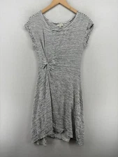 MAX STUDIO Dress S Stripe Rayon Blend Textured Knit Cap Sleeve Twist Front White