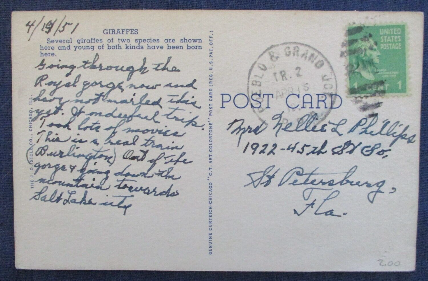 1951 Colorado Pueblo & Grand Junction RPO Cancel on Postcard eBay