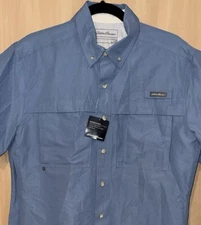 EDDIE BAUER Blue SS RIPSTOP Guide Button Up Comfort Stretch Breathable Men SMALL