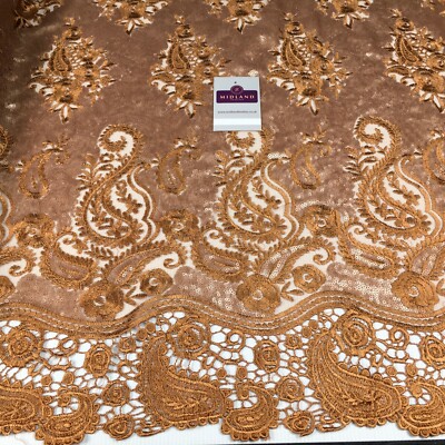Paisley matt Pailletten mit Guipure Bordüre Netz Netz Kleiderstoff 150 cm M1209 Mtex