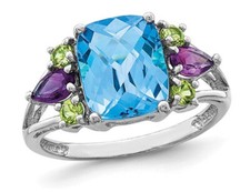 3.70 Carat ctw Blue Topaz, Amethyst, and Peridot Ring in Sterling Silver