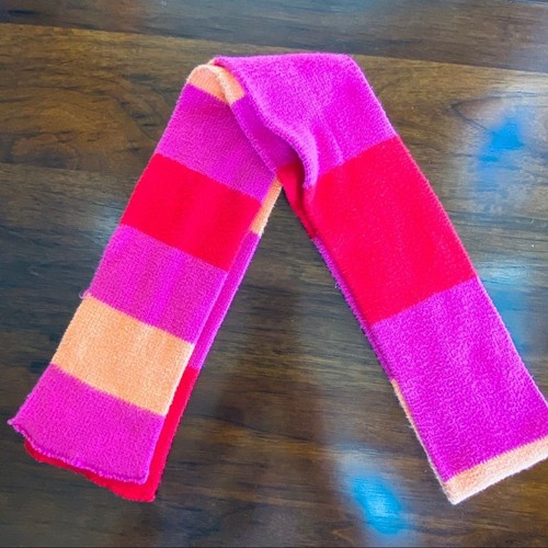 Justice Girls Cozy Tight Knit Red Orange Pink Stripe Scarf One Size - Picture 9 of 14