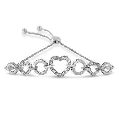 4-10 Diamant ineinandergreifendes Dreifachherz Bolo Tennisarmband in Sterlingsilber