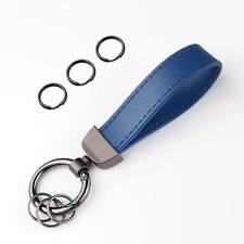 Leather Car Keychain Universal Key Fob Holder for Men and Women Blue
