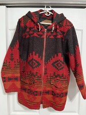 VTG Woolrich Wool Aztec Native American Hooded Parka Large USA RARE 1185-gg 