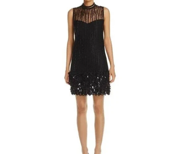 Elie Tahari Black Mirage Beaded Mesh Sleeveless High Neck Shift Dress Size 6 - Image 2 of 4