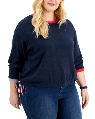 TOMMY HILFIGER Classic Sweatshirt With Side Ties Plus Size 3X Sky Captain - Picture 1 of 1