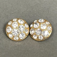 Gold-tone Clear Rhinestone Round Shank Buttons Lot of 2