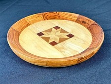 Retro Mixed Wood Plate Decorative Art 1970s Brown Christmas Birthday Gift Idea