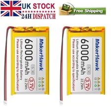 2X Lithium Polymer Battery Pack 3.7V 6000mAh 106090 Lipo Rechargeable PH2.0 Plug