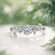 0.50 TCW Round Cut Moissanite leaf Engagement Ring 14K White Gold Plated For Her