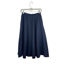 VTG Valentino Navy Linen A-Line Skirt 40 Pockets Knee Length
