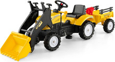 Kids Ride on Excavator, Pedal Digger Car Bulldozer with Manual Control Bucket, D