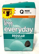 3Pk. L'eggs Everyday Regular Pantyhose Nylon Sz. Q Nude Sheer Toe Formal Office