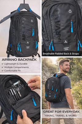 Arvano Backpack   Black with Blue Accents | Lightweight & Multi-Compartment