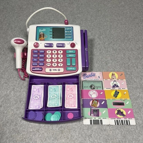 Vintage 1999 Mattel Barbie “Shop With Me” Cash Register Cash Coins Cards TESTED