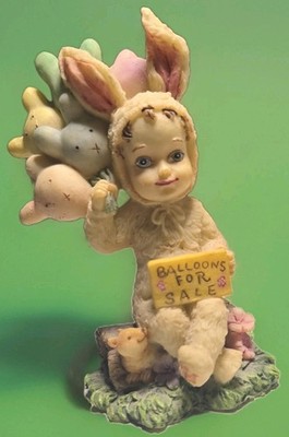 Vintg. 1996 Cottontale Hand Painted Bunny Balloons Easter Figurine. So cute! 