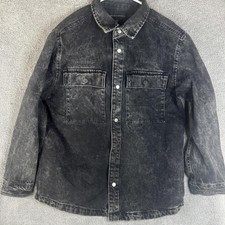 No Boundaries Jacket Mens Medium Black Denim Snap Front Shirt Shacket Acid Wash
