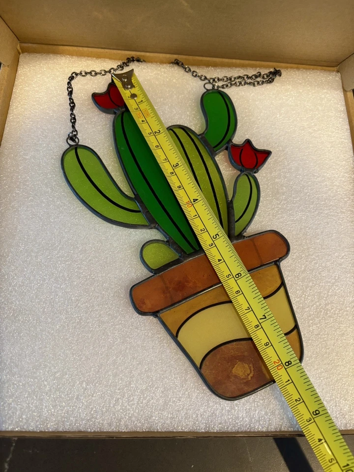 Ручной работы витражное стекло кактус Suncatcher - красочное растение окно подвесной декор - Изображение 4 из 4