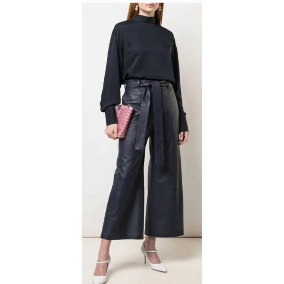 Jason Wu  Blouse Womens Size 12 Blue Black Tie Neck Long Sleeve Career - Image 2 of 4