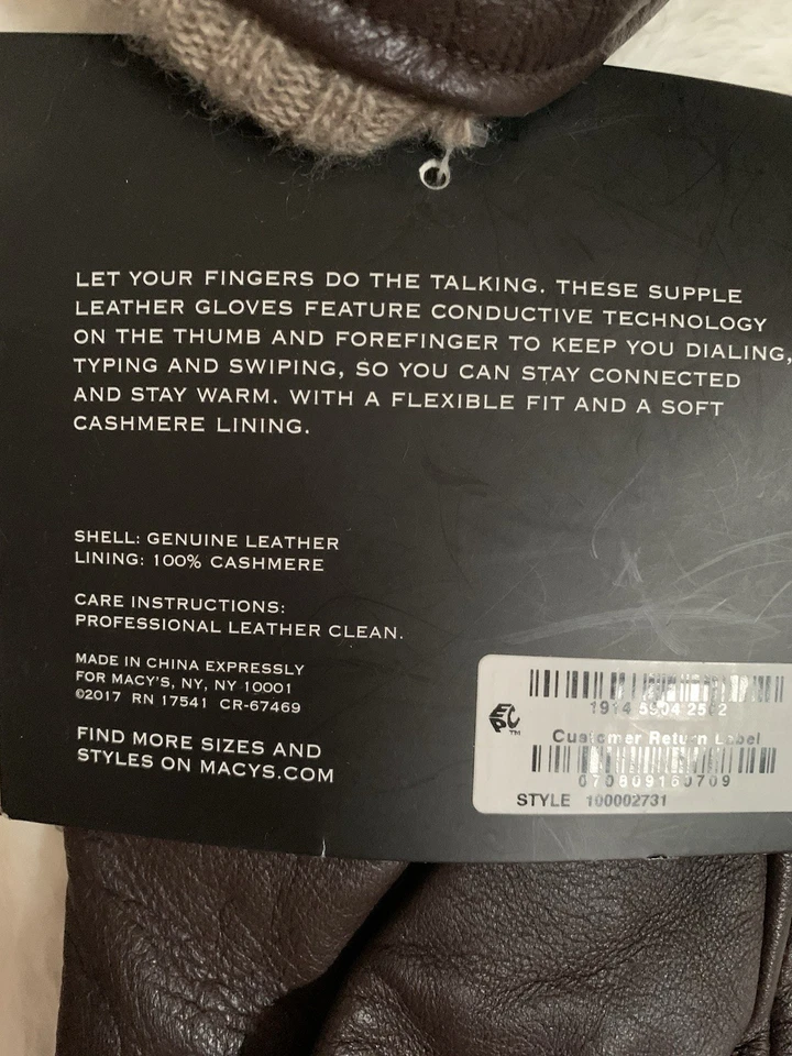 Guantes de cachemir de cuero genuino con pantalla táctil marrón talla L Foto 3 de 4