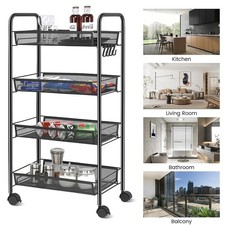 4 Tier Rectangle Trolley Basket Rack Kitchen Storage Vegetable cart With Wheels