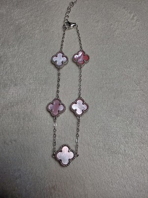 7-8'' Pink Moissanite Clover Bracelet Adjustable 925 Sterling Silver