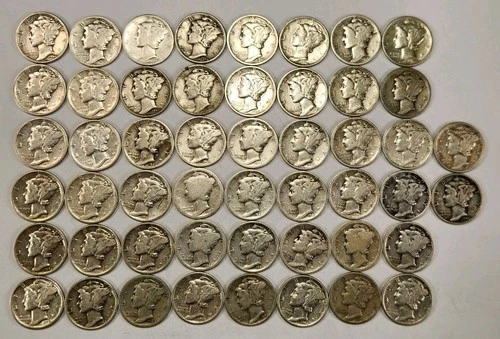 New ListingRoll of 50 Silver Mercury Dimes $5 Face Value 90% Silver Coins Mixed Dates