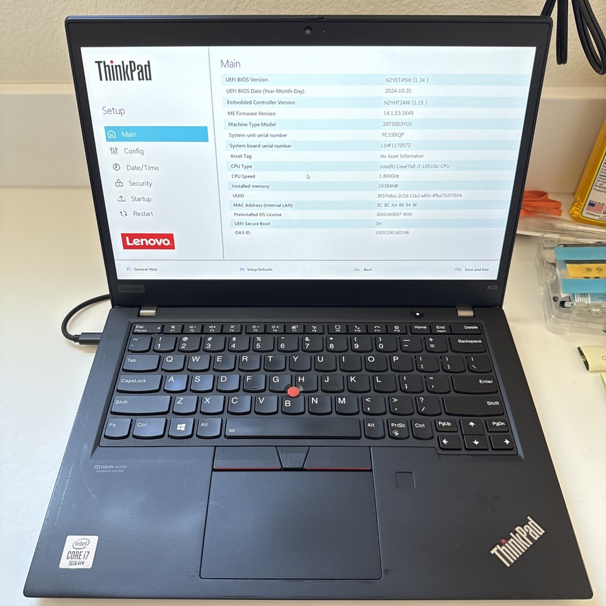 レノボThinkpad X13 Gen 1 i7-10510U 16GB 512 Lenovo ThinkPad x13 Gen 1, Reconditioned, i7-10510U, 16GB RAM