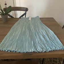 NWT Eileen Fisher Pool Crushed Silk Pleated Skirt Size L MSRP 248