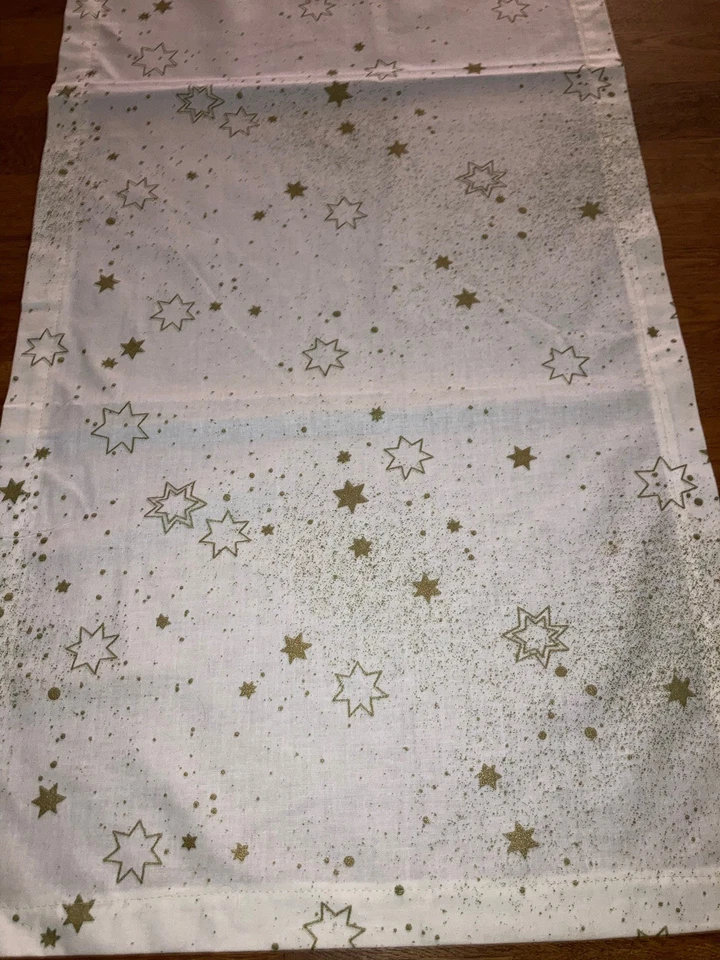 Weißer kleiner  Weihnachtstischläufer mit goldenen Sternen 40x110cm