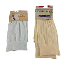Vintage Dead Stock Ladies Trouser Socks Anklet Sophia Max Grey 9-11 White Cream