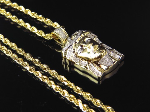 Echter weißer Diamant Micro Pave Jesus Stück & Kette in 10k Gelbgold 1" 0,33Ct - Bild 5 von 8
