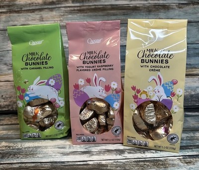Choceur Milk Chocolate Bunnies: Chocolate Raspberry Carmel Crème 5.2oz (3 Bags)