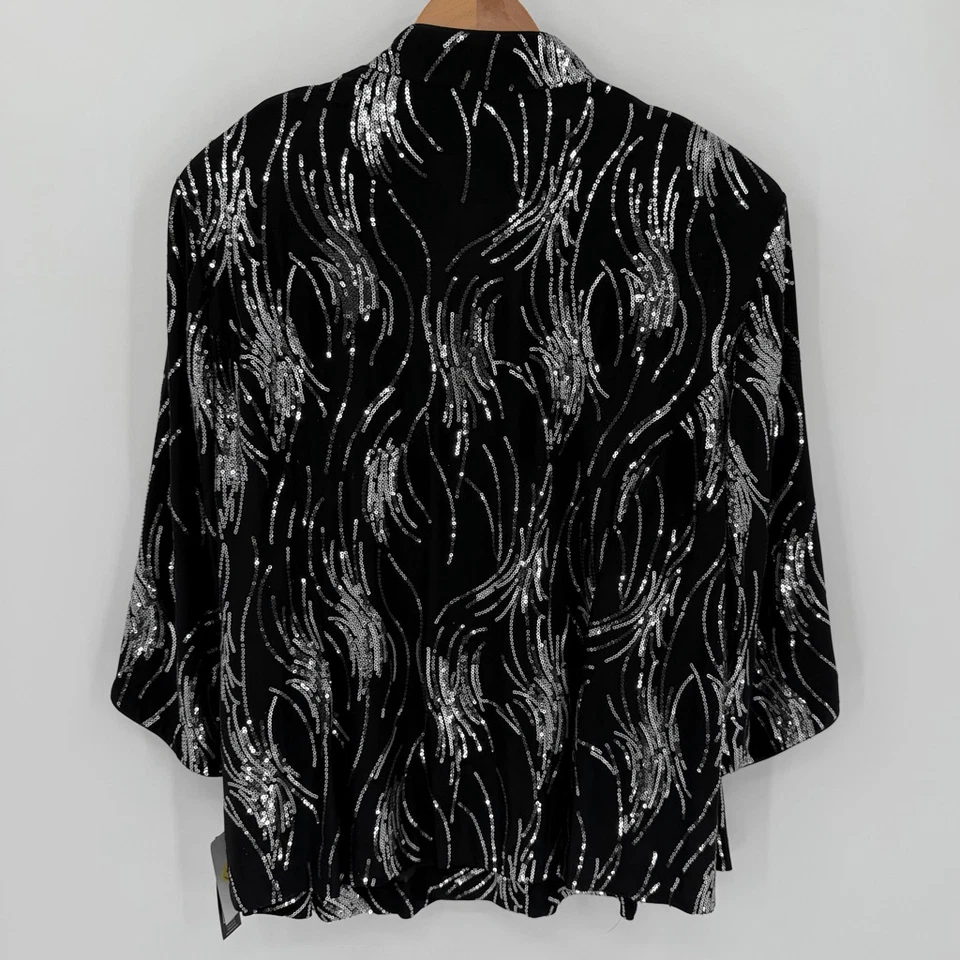Alex Evenings Plus Women 3X Black Silver Sequin 2-Piece Jacket & Tank Set NWT - Image 2 of 4