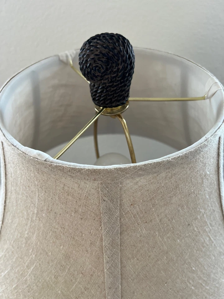 Uttermost Rope Table Lamp, Black with Gold Accents, Taupe Linen Shade - Image 3 of 4