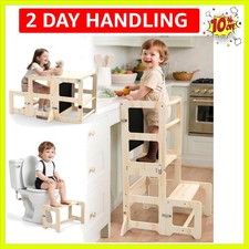 Toddler Kitchen Step Stool, 4-in-1 Foldable Standing Tower with Blackboard, T...