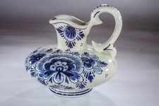 Vintage Delfts Holland Hand-Painted Blue and White Pottery Jug Pitcher Dutch Art
