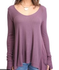 Free People Size XS We the Free Hi-Lo V-Neck Sweater Maroon Purple