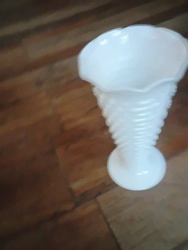 Vintage Fenton White Milk Glass Hobnail Vase Ruffled Rim 10" Tall Pre-1970